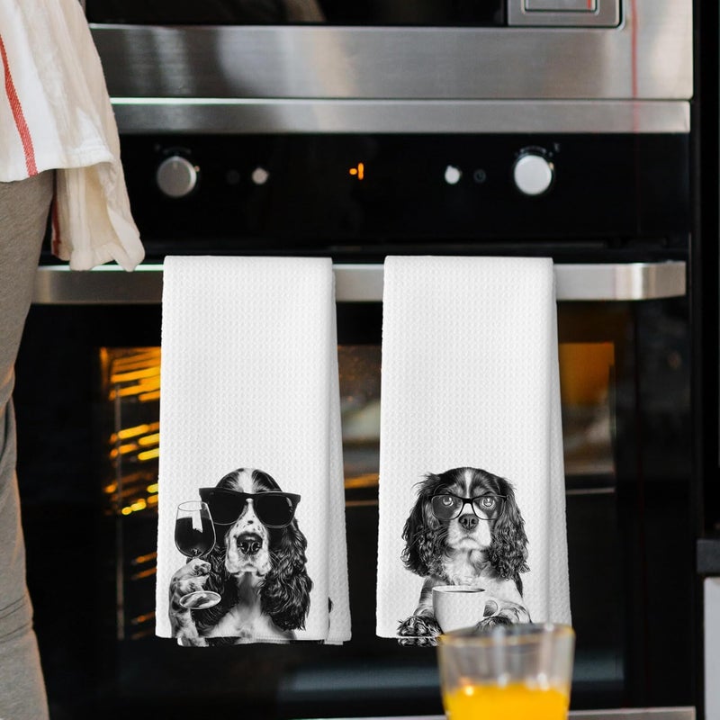 Mcehtle Funny Springer Spaniel Kitchen Towels Set of 2, Funny Dog Kitchen Accessories, Coffee Station Wine Bar Decor, Dog Chef Gift Hand Towel, Dining Room Decorative Tea Towel Dish Towels 16x24 Inch - Image 2